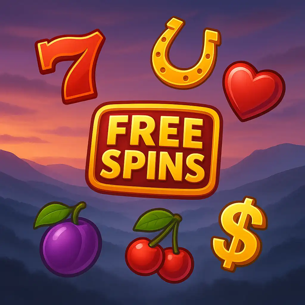 Slot reel symbols surrounded by misty Highland hills representing the free spins drop