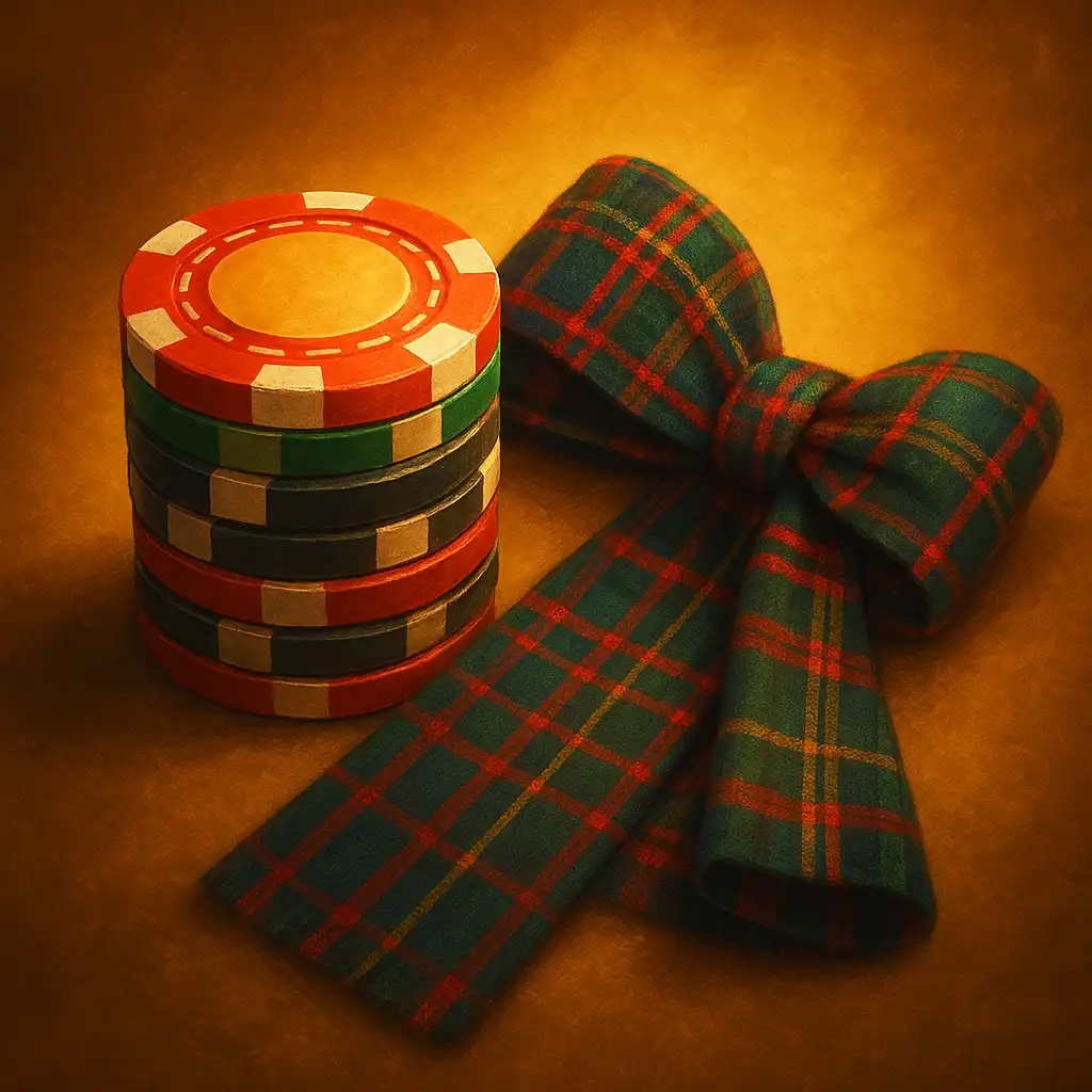 Stack of casino chips beside a tartan sash representing the Tuesday reload bonus